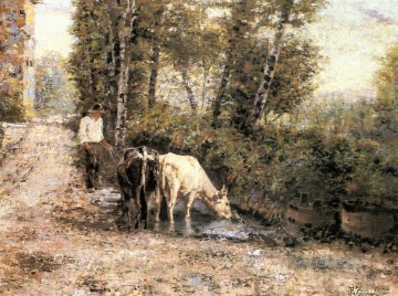 was Kunst - Kühe an einem ruhigen Pool Land Bewässerung Eugenio Zampighi
